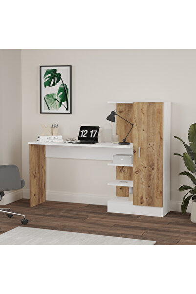 Yurupa Wose Kitaplıklı Çalışma Masası, Çocuk Çalışma Masası Atlantik Çam Beyaz WOS2-AW