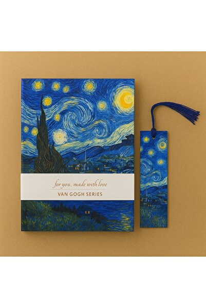 YLDZ Van Gogh Yıldızlı Geceler Defter 160 Sayfa Çizgisiz Sert Kapak Sert Püsk...
