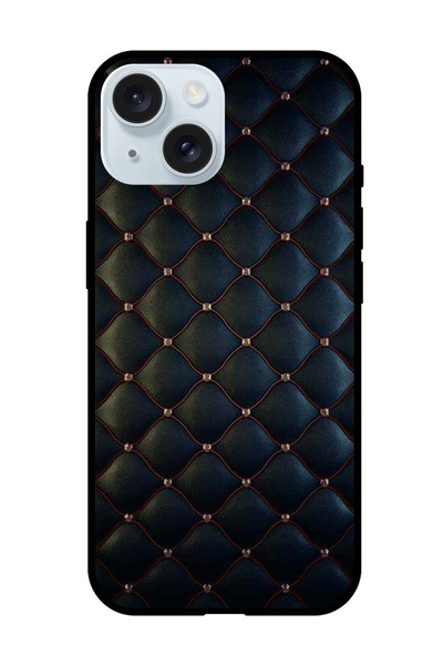 Theodor جراب واقٍ مضاد للخدش والصدمات لهاتف iPhone 15 مطبوع عليه نقشة قماش سوداء