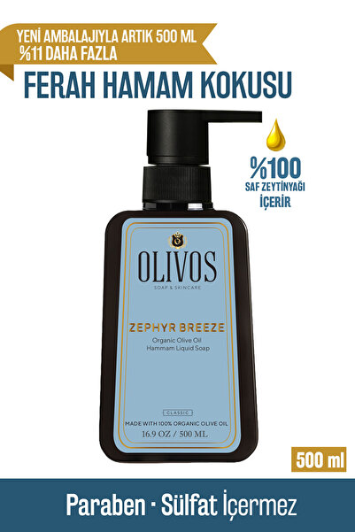 Olivos %100 Doğal Zeytinyağlı Hamam Kokulu Sıvı El Sabun Yoğun Nemlendirici Arındırıcı Bitkisel 500 ML