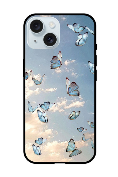 Theodor غطاء حماية مضاد للخدش والصدمات لهاتف iPhone 15 فراشة في السماء