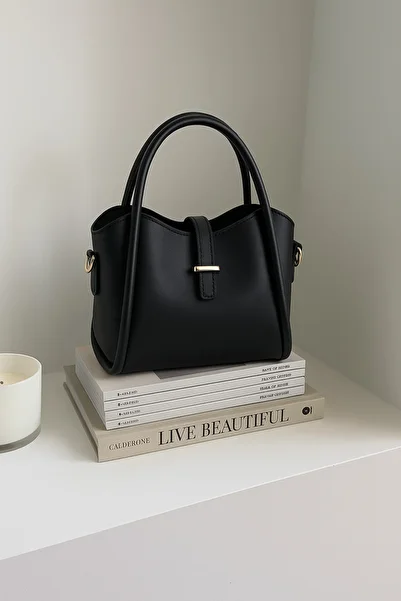 NOTHING Women's Gold Accessory Detailed Three Compartment Design Hand and Shoulder Bag with Removable Makeup Bag Roma