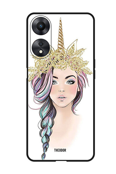 Theodor جراب واقٍ مضاد للخدش والصدمات لهاتف Oppo A98 بتصميم فتاة يونيكورن ذهبية