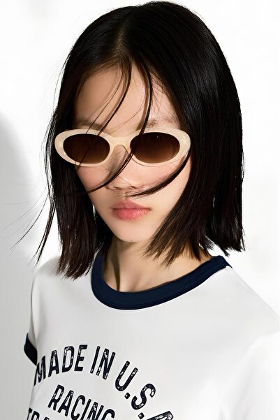 Chunky Frame Egg Cream Cat Eye Vintage Oval Sunglasses