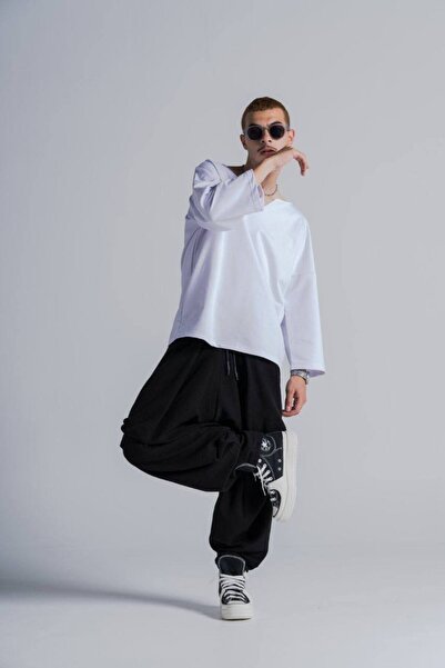 SUPERBLUE Pantaloni largi negri cu balon pentru bărbați cu talie elastică