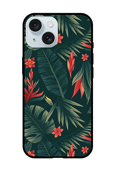 Theodor غطاء حماية مضاد للخدش والصدمات لهاتف iPhone 15 بأوراق خضراء