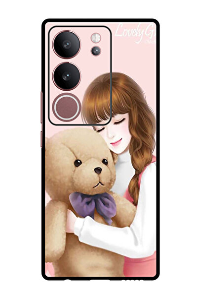 Theodor جراب واقٍ مضاد للخدش والصدمات لهاتف Vivo V29 - V29 Pro، فتاة جميلة مع دب
