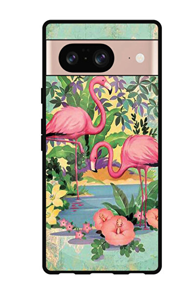 Theodor جراب واقٍ مضاد للخدش والصدمات لهاتف Google Pixel 8 بتصميم طيور النحام الوردي