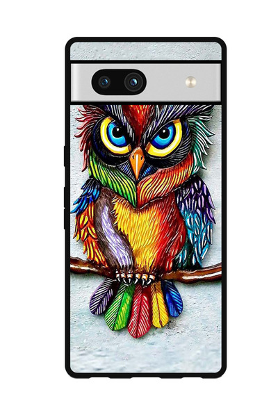 Theodor جراب واقٍ مضاد للخدش والصدمات لهاتف Google Pixel 7a بتصميم بومة ملونة