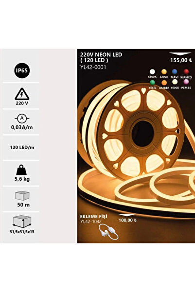 Noas 220V 120LED NEON LED GÜN IŞIĞI (3200K) (1 metre)