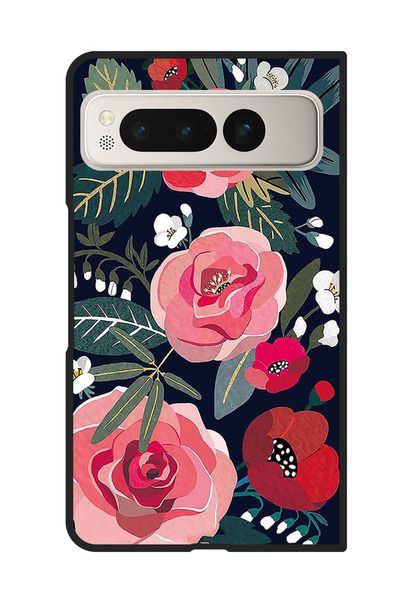 Theodor جراب واقٍ مضاد للخدش والصدمات لهاتف Google Pixel Fold مصنوع من الزهور والأوراق