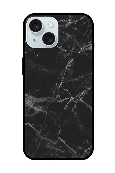 Theodor جراب واقٍ مضاد للخدش والصدمات لهاتف iPhone 15 باللون الأسود الرخامي