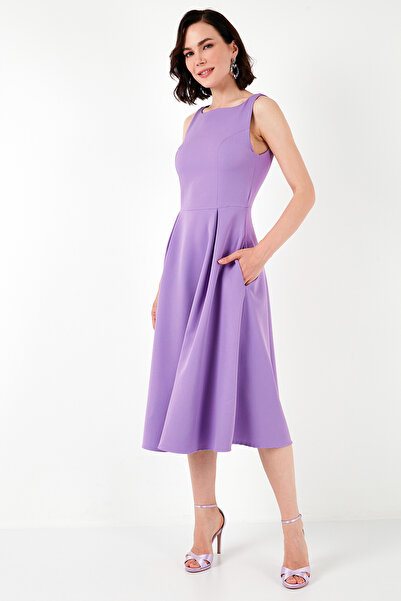 Lela Rochie midi plisată cu buzunar cu decolteu 6051963