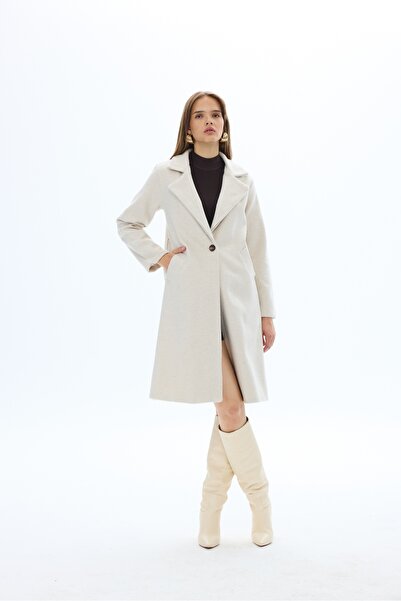 SevdeUgur Kadın Krem Kemerli Düğmeli Kaşe Kaban / Collection