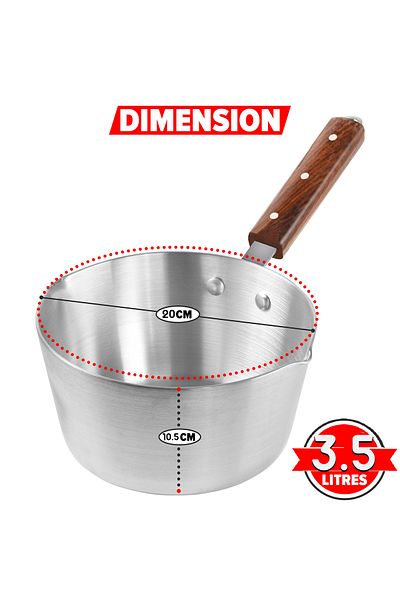ELEGANT HOME Casserole and Milk Boiling and Sauce Making Aluminum Pot with Wooden Handle 3.5L