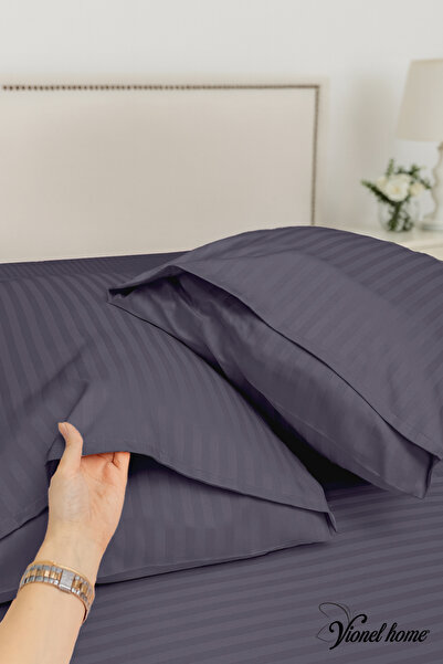 Vionel Home 100% βαμβακερή 2 τεμαχίων ριγέ σατέν μαξιλαροθήκη 50 Χ 70 cm - Anthracite