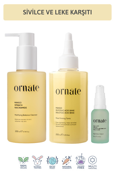ORNATE Sivilce, Akne ve Leke Karşıtı AHA BHA, C vitamini içeren Temizleyici v...