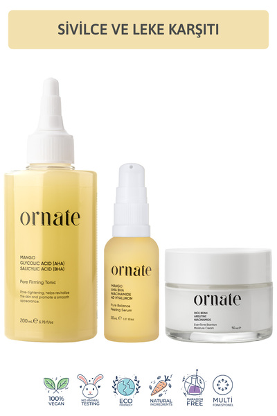 ORNATE Gözenek, ve Leke Karşıtı Aydınlatıcı AHA BHA, Niacinamide ve Arbutin İ...