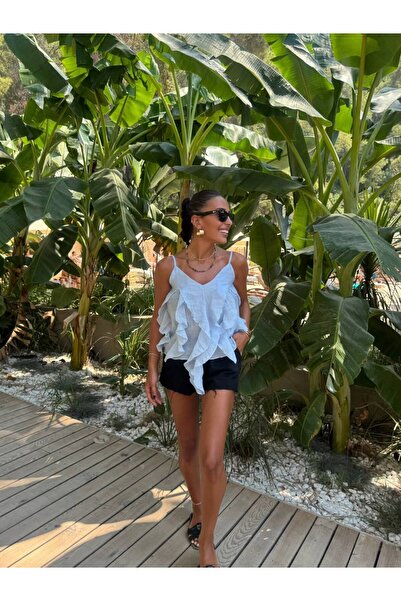 Miss Beyoğlu Bluză lejeră din țesătură de in daneză, cu design de designer și...