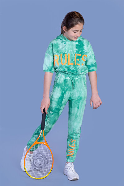 Toontoy Girl - Rules Printed Crop Tracksuit and Tie-Dye Patterned Set