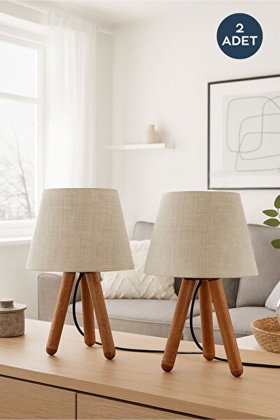 HOMİNG Design Wooden Three-Legged Lampshade Set of 2