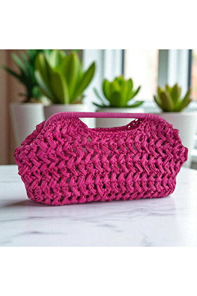 BY MİMİMU El Yapımı Astarlı Yeni Model Örgü Rafya Portföy Clutch Çanta