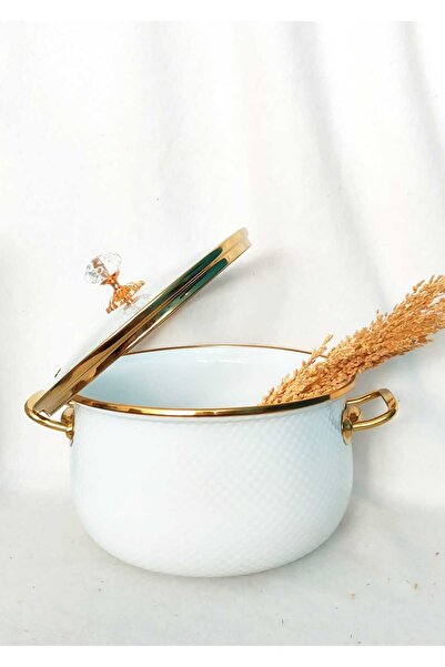 EBRULİEMAYE وعاء لوكس مطلي بالمينا باللون الأبيض، سعة 5 لتر، وعاء زبادي الحلي...