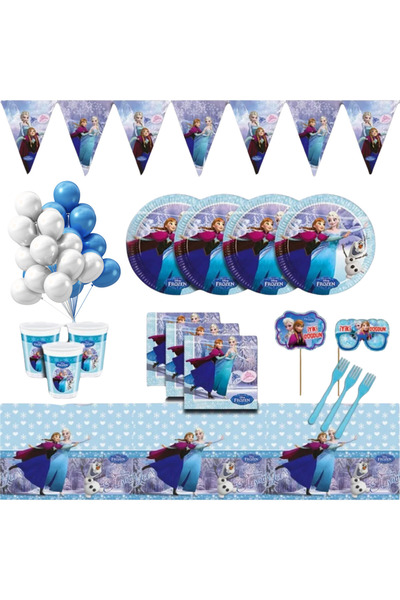 Frozen Karlar Ülkesi Elsa 16 Kişilik Mavi Doğum Günü Parti Malzemeleri Seti