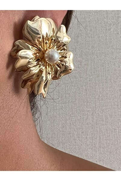 tones official Modern-trend-büyük-iri-inci-gold-çivili Çiçek Yüzük- Küpe