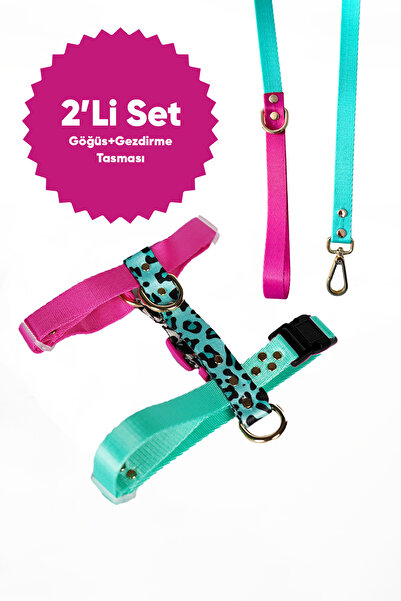 MOOD PAW Sugar Mood Çekiştirme Önleyici Ayarlanabilir H Tipi Köpek Göğüs ve Gezdirme Tasması Seti
