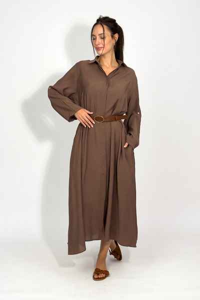 Betimoda Women's Modal Long Shirt Dress Brown