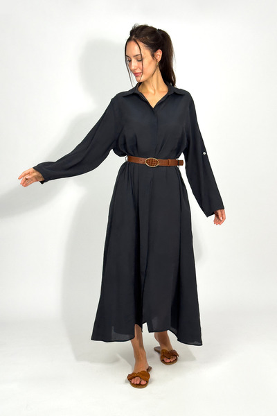 Betimoda Women's Modal Long Shirt Dress Black