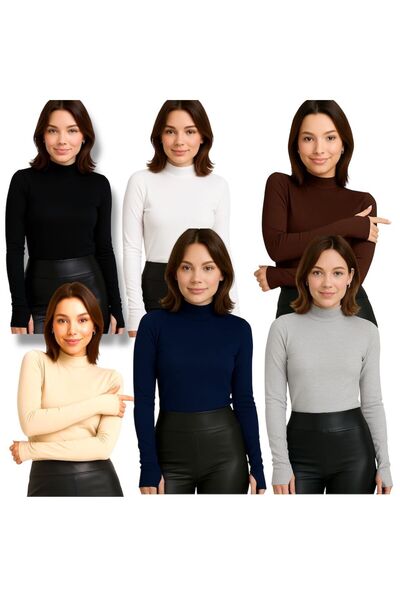 Sashaa Collection Women's 6-Piece Finger Detailed Half Turtleneck Viscose Body