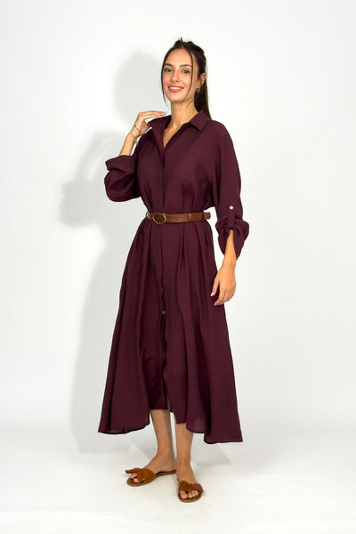 Betimoda Women's Modal Long Shirt Dress Burgundy