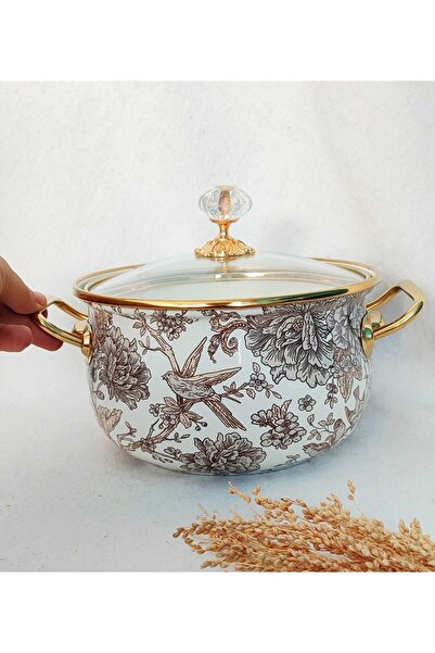 EBRULİEMAYE Lux Cream Bird Enamel 2 liters 18 cm Milk Yogurt and Soup Pot