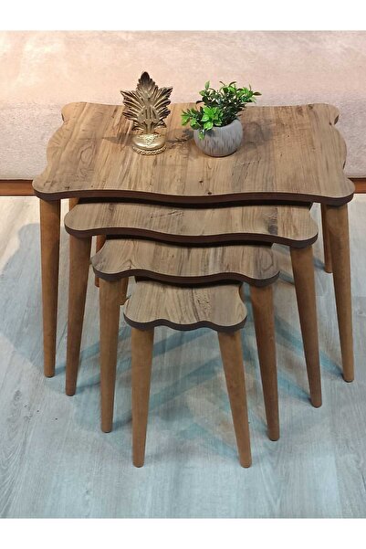 Atlas Valencia Milano Serisi Ahşap Açık Ceviz 4'lü Zigon Sehpa