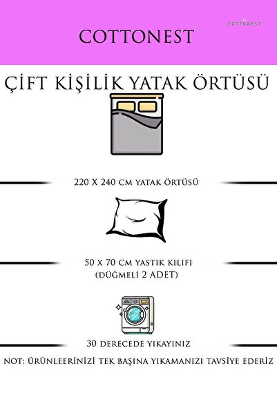 Cottonest Çitf Kişilik Yatak Örtüsü Pİke 2 Adet Yastık Kılıfı