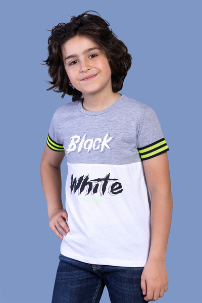 Toontoy Tricou pentru băieți cu mâneci detaliu cu dungi în două culori B cu i...