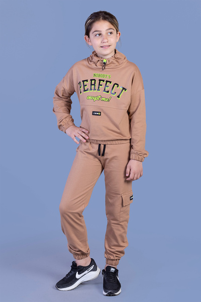 Toontoy Set de trening pentru fetiță cu guler brodat cu imprimeu