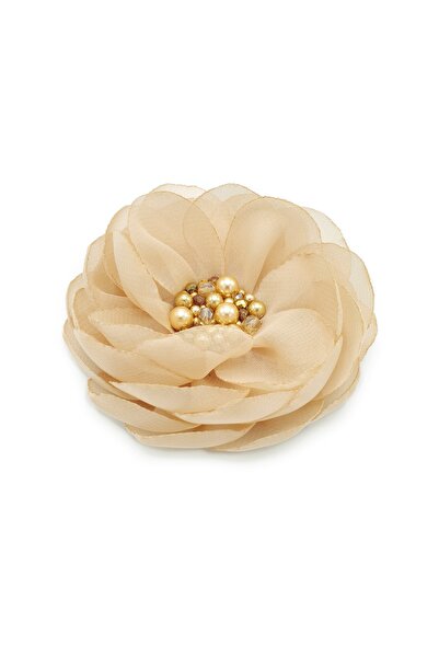 Corizmi Brosa eleganta floare mare din voal mijloc cu perle si cristale, handmade, Floral Charm