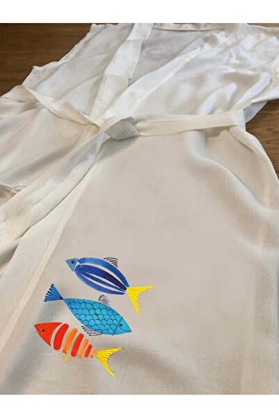 Kidilia Fish Patterned Colorful Sleeveless Kimono Peshtemal