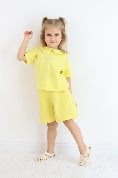 Harika KIDS Girl's Collared Be Happy Printed Shorts Double Suit