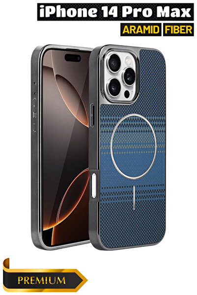 EWEC iPhone 14 Pro Max Uyumlu MagSafe Destekli Aramid Fiber Premium Telefon Kılıfı – Kadife İç Yüzey