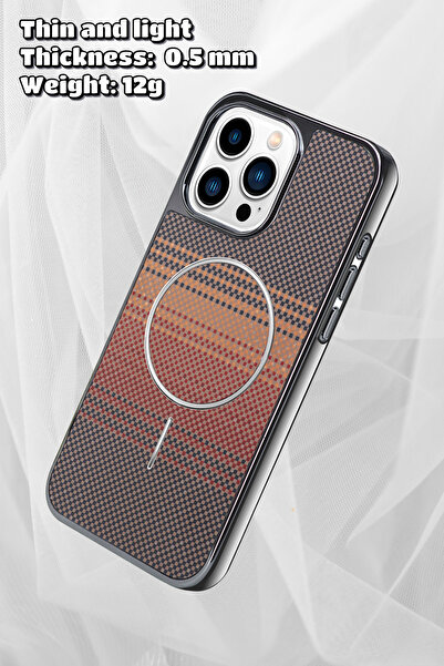 EWEC iPhone 14 Pro Uyumlu MagSafe Destekli Aramid Fiber Premium Telefon Kılıfı – Kadife İç Yüzey