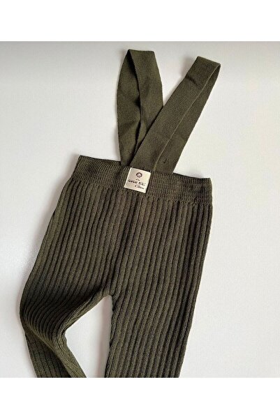 Sparrow Laurel Khaki color high waist front cross strap adjustable ribbed baby knitwear leggings trousers