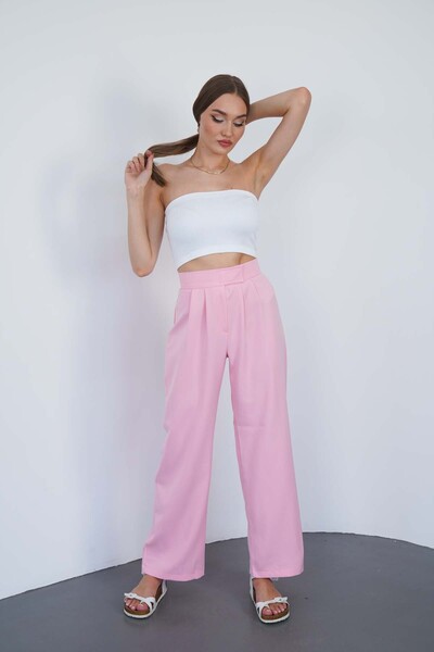 polle Kadın Toz Pembe Yüksek Bel Cırtlı Palazzo Pantolon