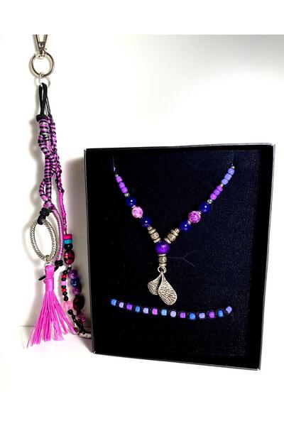 She Sells Handmade Inverted Heart Detailed Purple Beaded Necklace