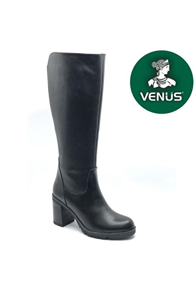 Venüs Jabuka Hakiki Deri Ortopedik Topuklu Kadın Çizme SİYAH