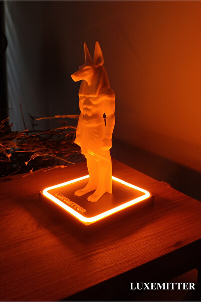 Luxemitter Neon LED Işıklı Antik Anubis Dekoratif Heykel Obje Aydınlatma Lamba Biblo Masa üstü Oda Dekorasyonu