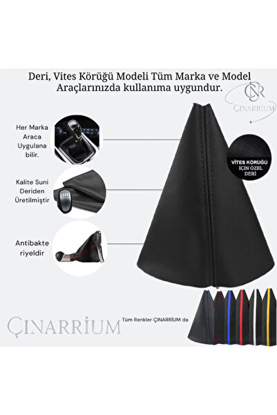 cinarrium Volkswagen Beetle Black Leather Custom New Design White Stripe Sport Stitching Gear Shift Gaiter